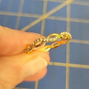 Rhinestone & Gold Tone Twisted Ring